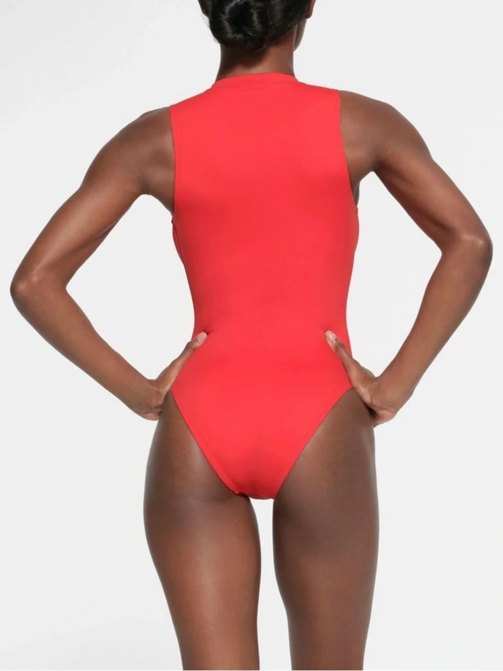 NWT SKIMS Recycled Swim Zip Front Sleeveless One Piece in Ruby XL